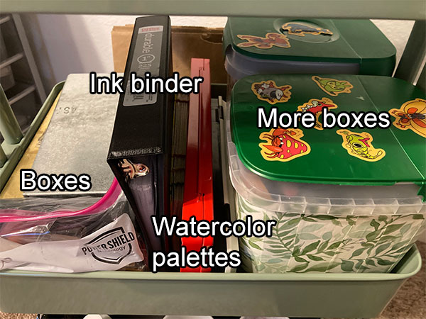 The middle shelf of the cart