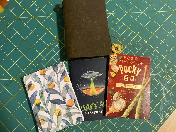 Olive passport-sized notebook with its inserts