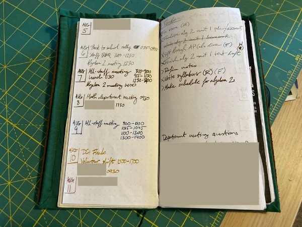 Week view page of my planner
