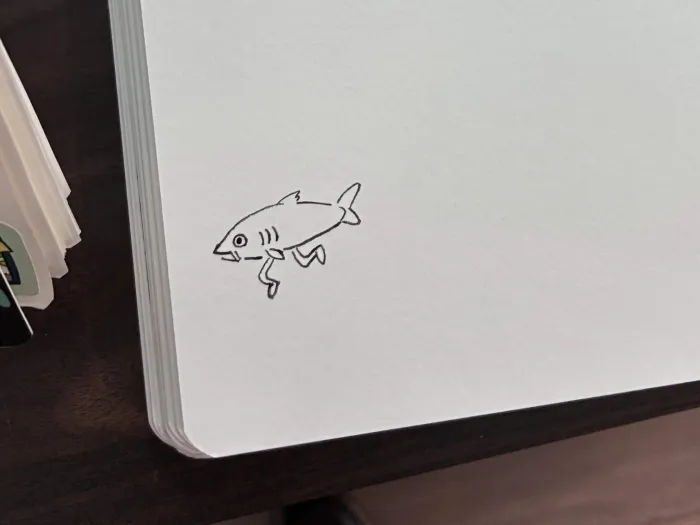 Drawing of a fish with legs that I left at Happy Hues