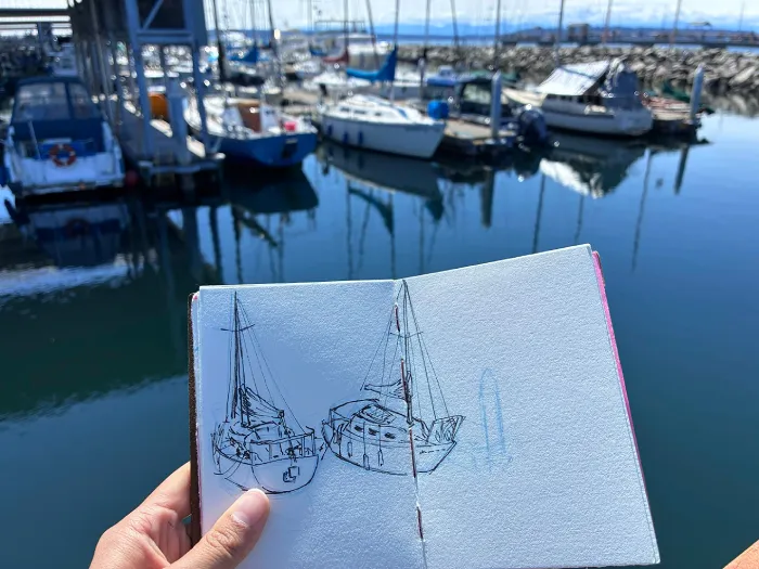 Uncolored drawing of the boats