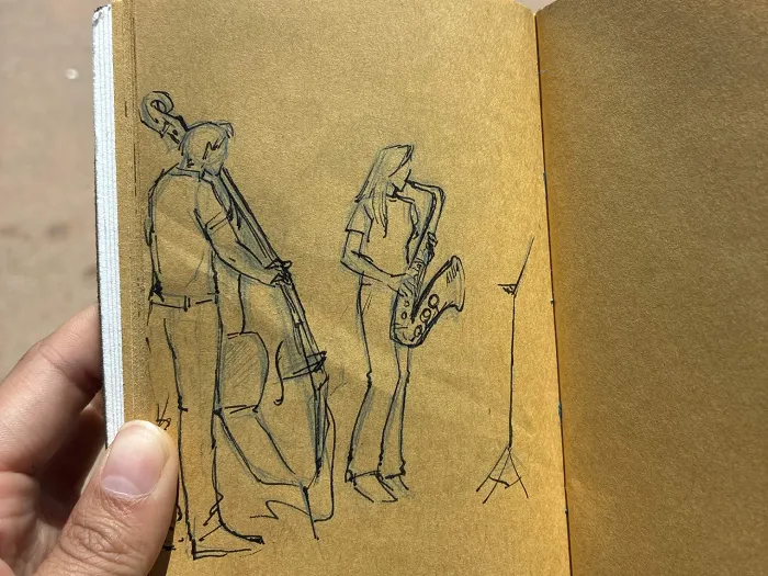 Drawing of high schoolers playing jazz